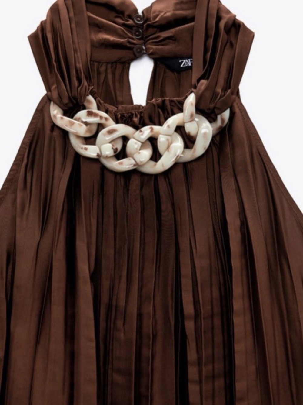 Zara Pleated Halter top with Ivory Chain Detail